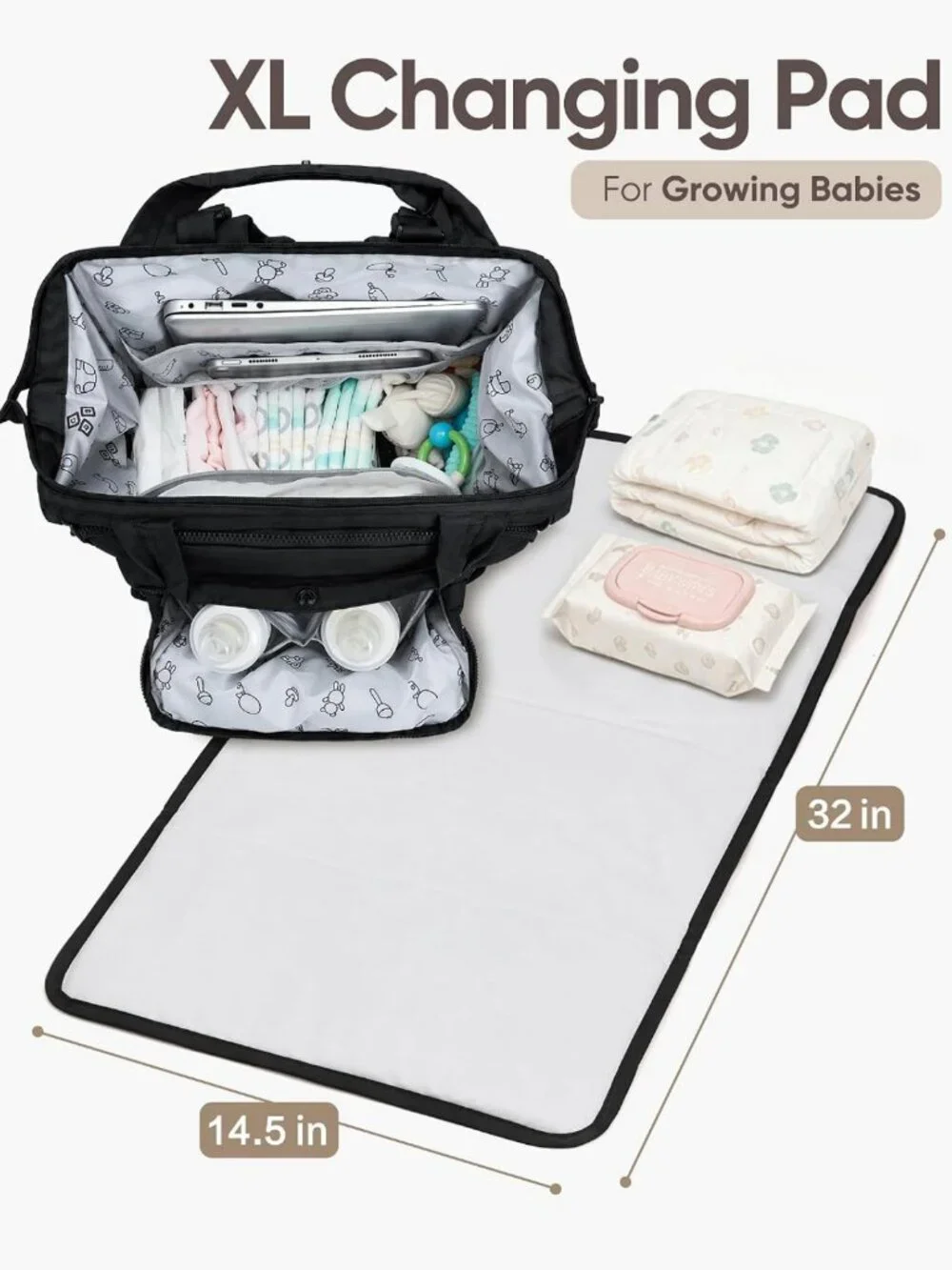 Stylish Baby Diaper Backpack with Changing Pad, Insulated Bottle Holders